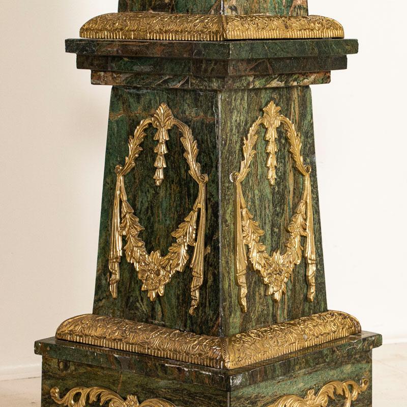 Vintage Tall Standing French Green Marble Obelisk with Bronze Accents 3