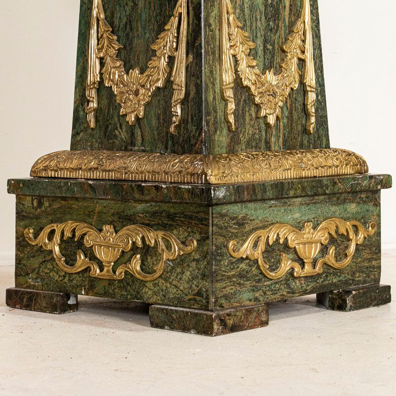Vintage Tall Standing French Green Marble Obelisk with Bronze Accents 4