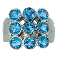 Vintage 4.50 Carat Aquamarine Gemstones Cluster Cocktail Ring 18k White Gold