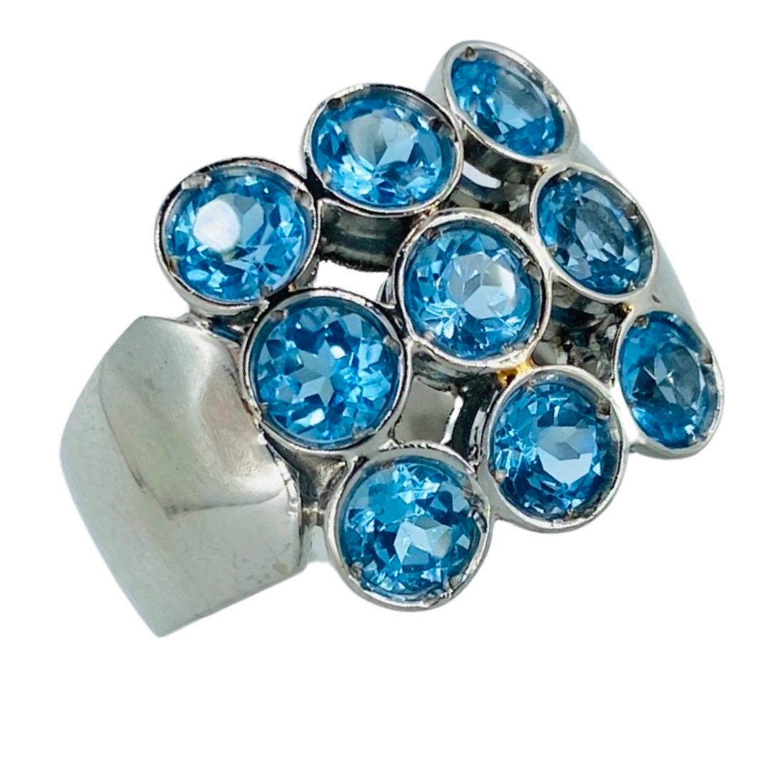Round Cut Vintage 4.50 Carat Aquamarine Gemstones Cluster Cocktail Ring 18k White Gold For Sale