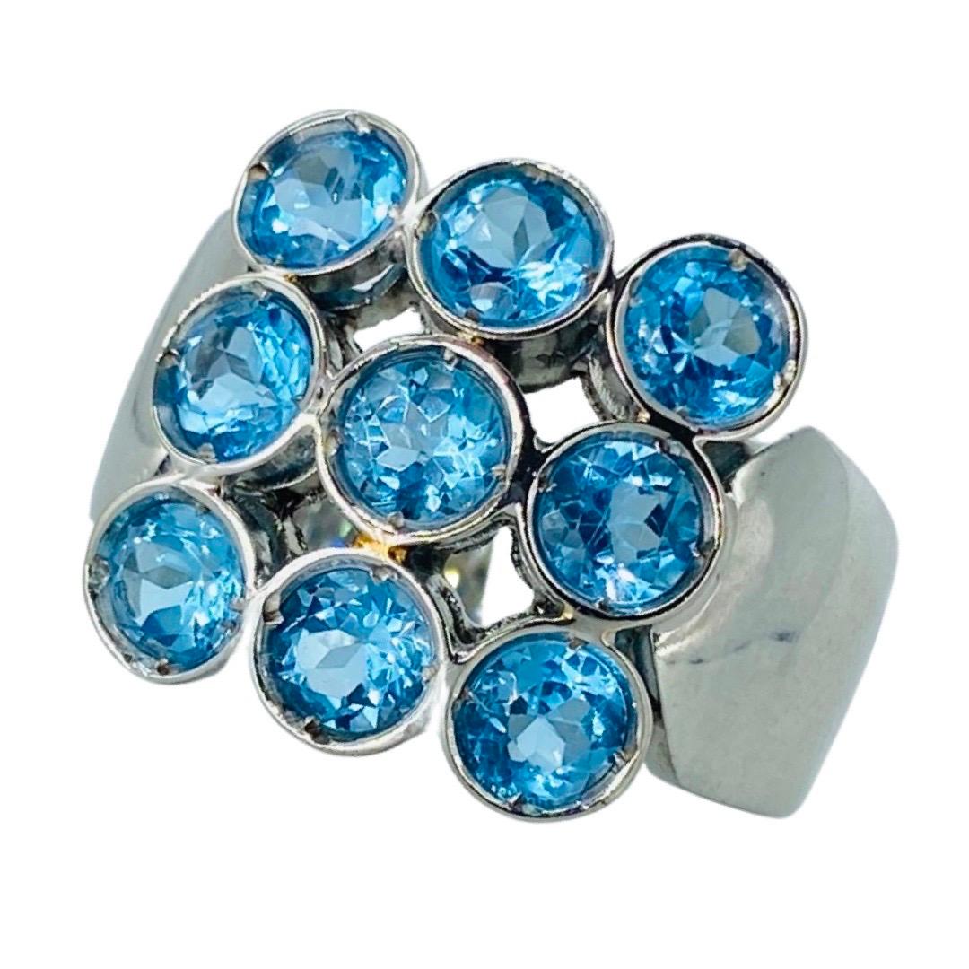 Vintage 4.50 Carat Aquamarine Gemstones Cluster Cocktail Ring 18k White Gold