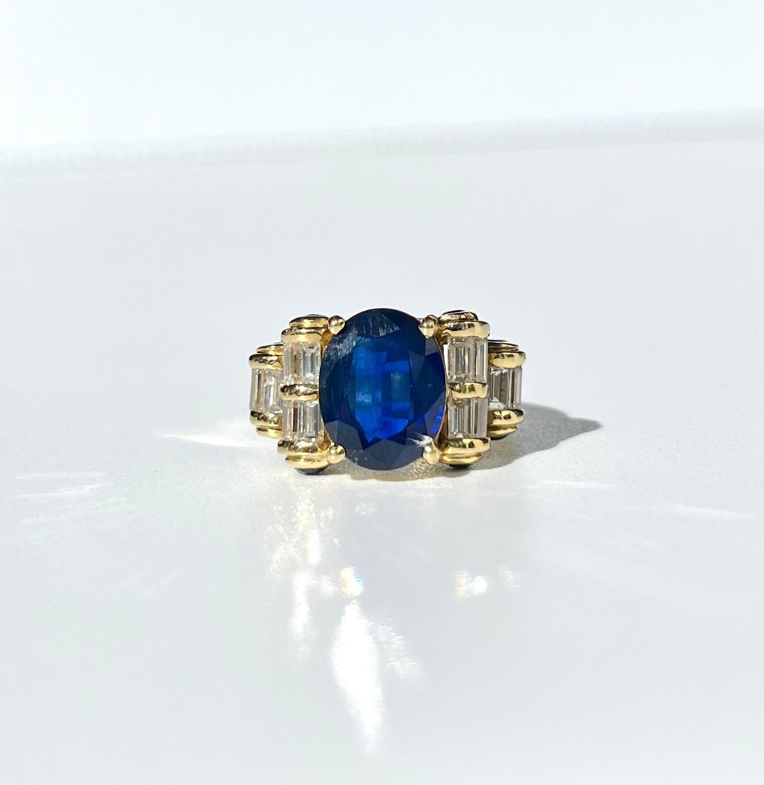 Vintage Blue Sapphire cocktail ring. The center stone Sapphire is whats known as a Chanthaburi Sapphire, because of its humble origins in Chanthaburi, Thailand. A region in Thailand that once used to be rich with Corundum deposits but is now almost