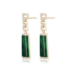 Vintage 4.50 Carat Jade and Diamond Drop Earring in 14K Yellow Gold