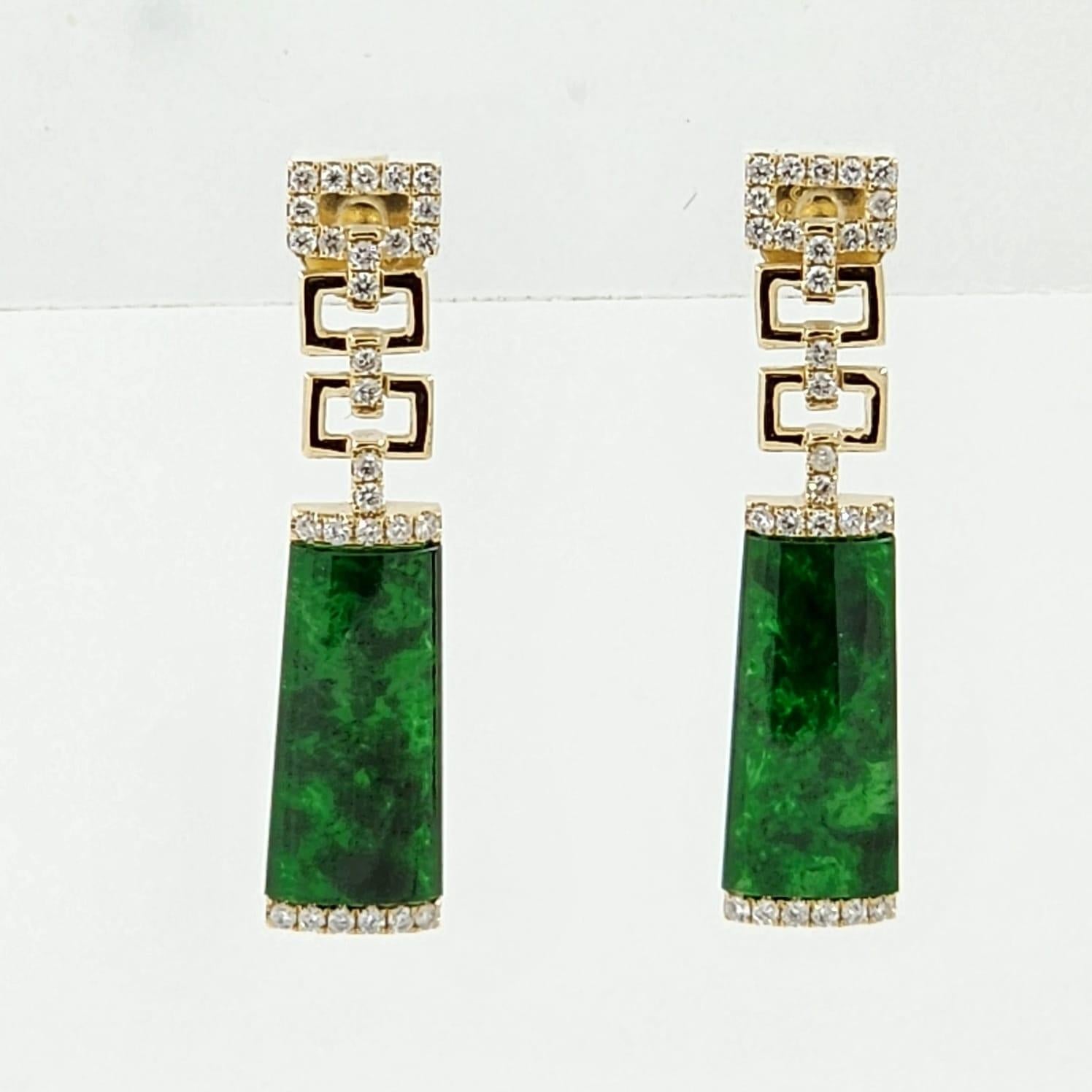 Women's Vintage 4.50 Carat Jade and Diamond Drop Earring in 14K Yellow Gold For Sale