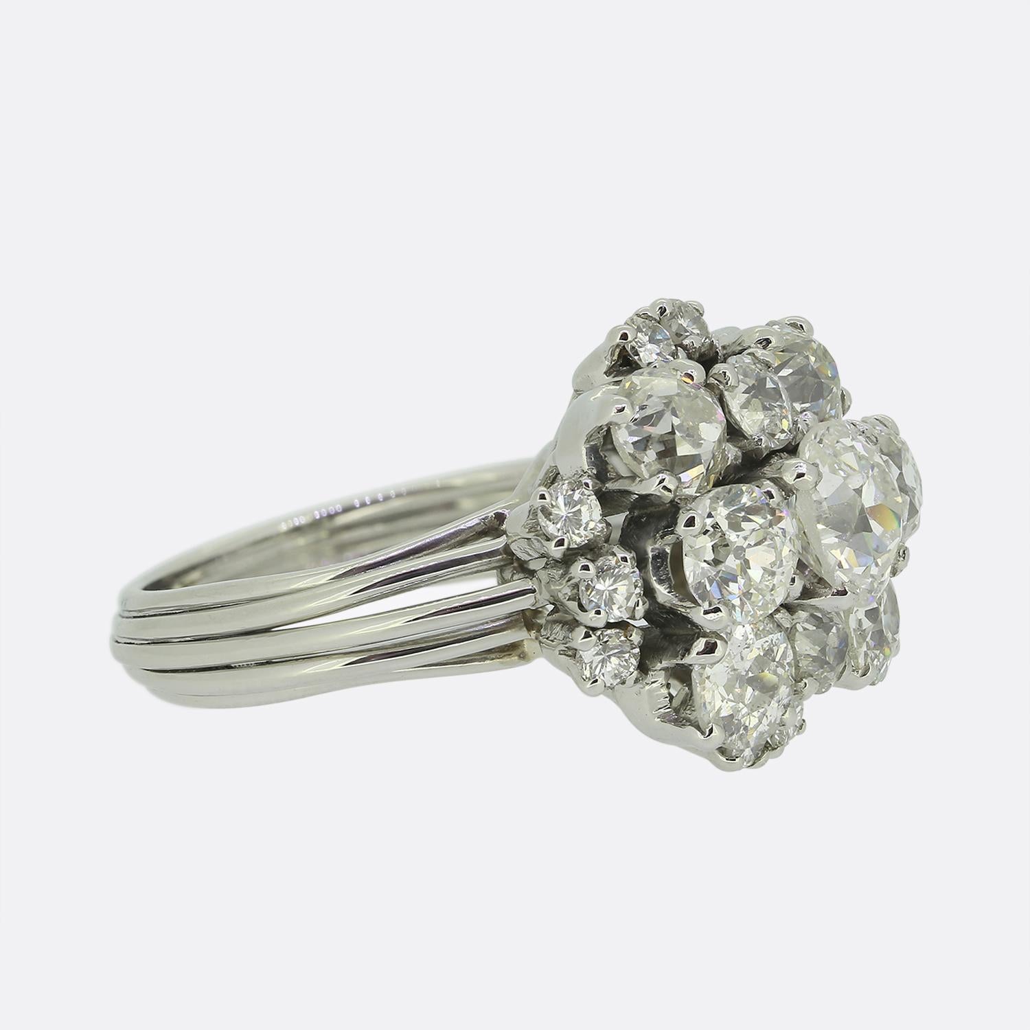 Old Mine Cut Vintage 4.50 Carat Old Cut Diamond Cluster Ring