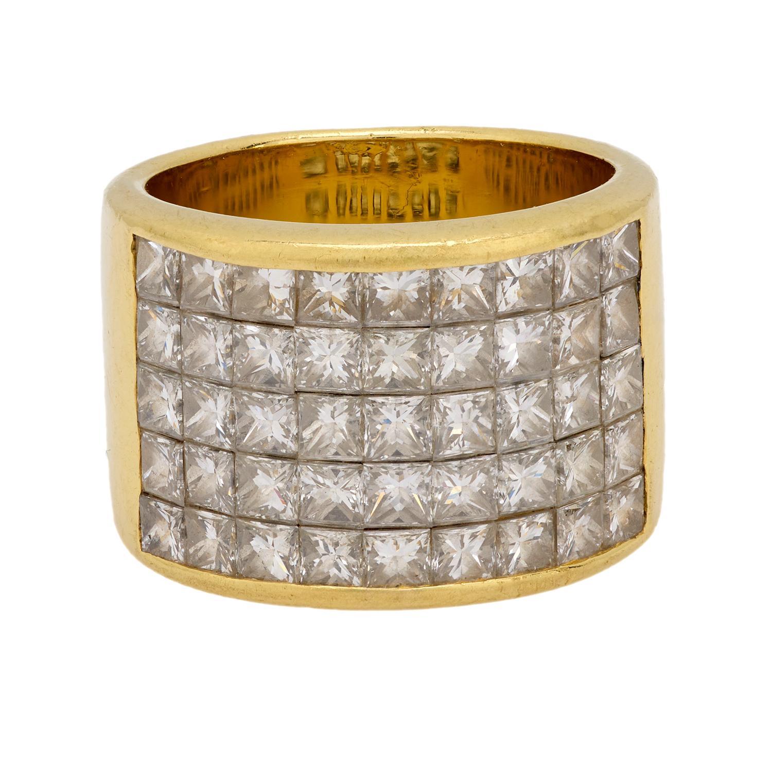 Moderno Anello cocktail vintage con diamante taglio princess da 4,50 carati in oro giallo 18 carati in vendita