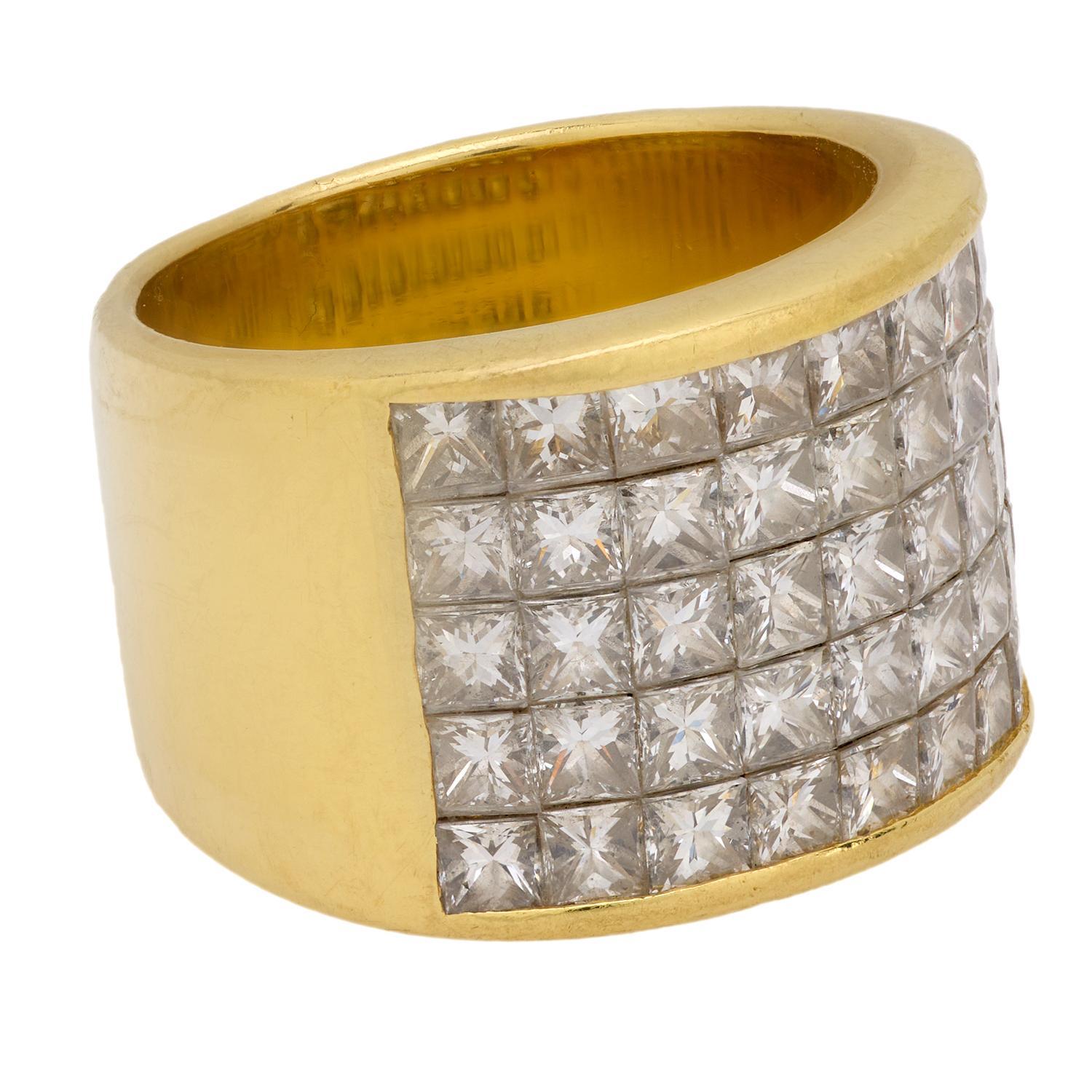 Anello cocktail vintage con diamante taglio princess da 4,50 carati in oro giallo 18 carati In condizioni buone in vendita a Beverly Hills, CA