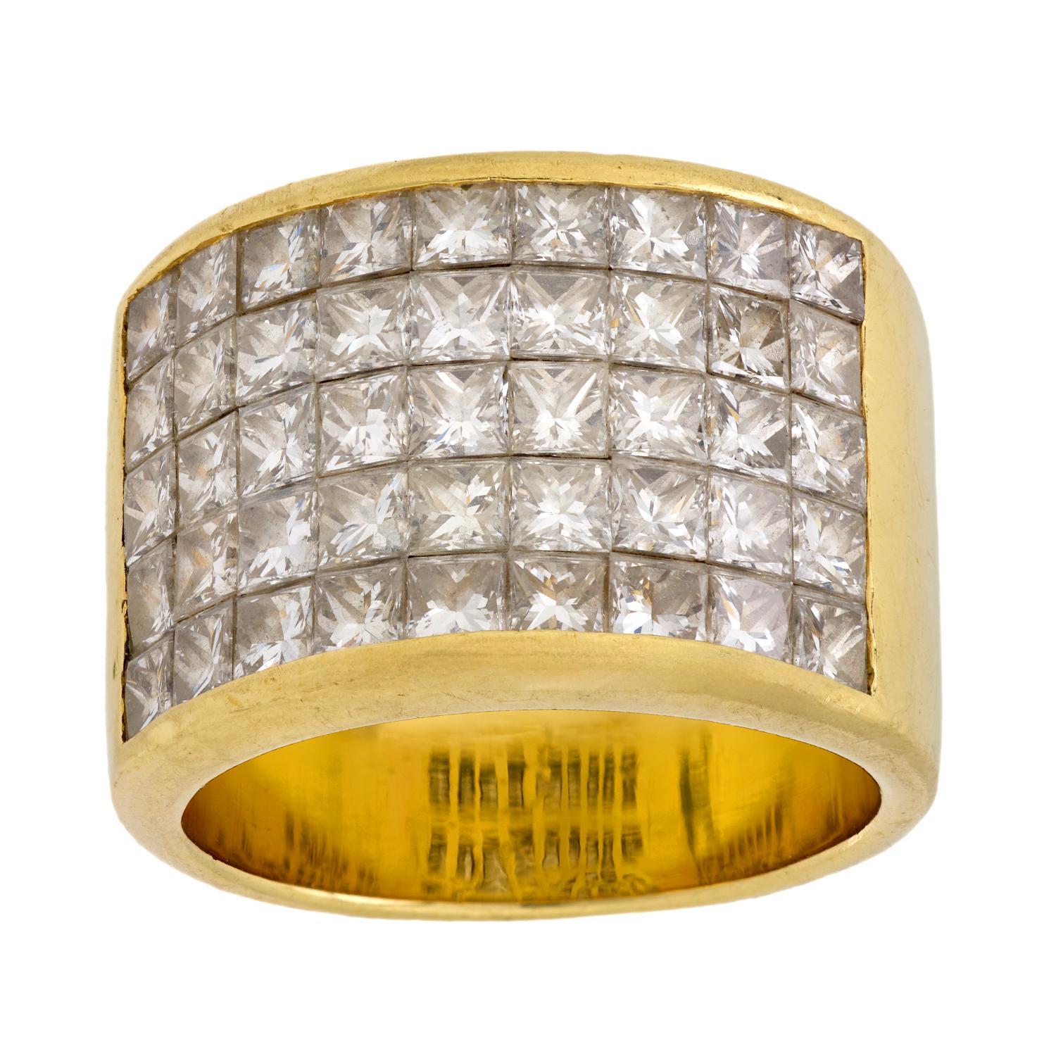 Vintage 4.50 carat princess cut diamond 18k yellow gold cocktail ring