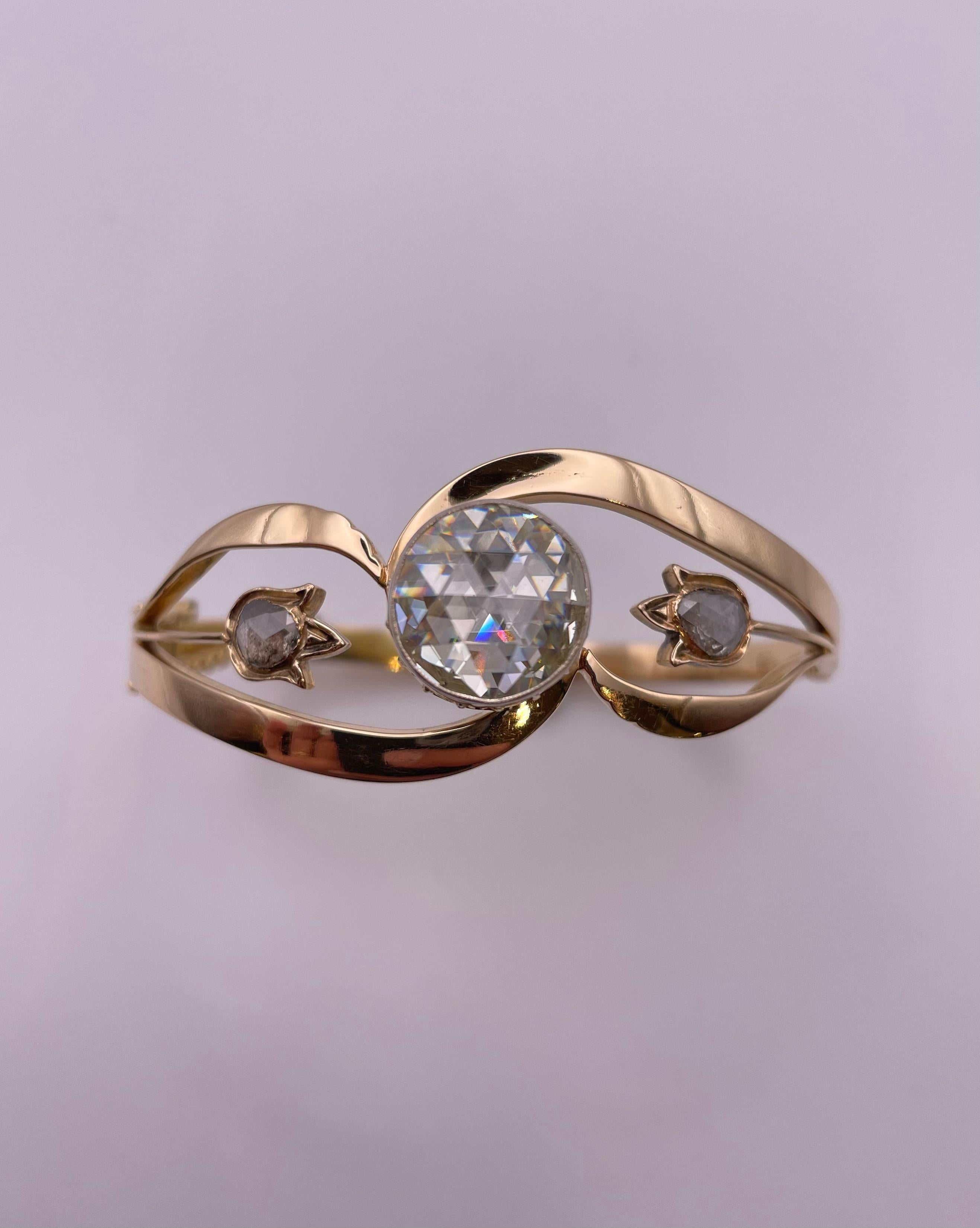 Bracelet jonc vintage en or jaune 18 carats avec diamants taille rose de 4,50 carats Excellent état - En vente à Firenze, FI