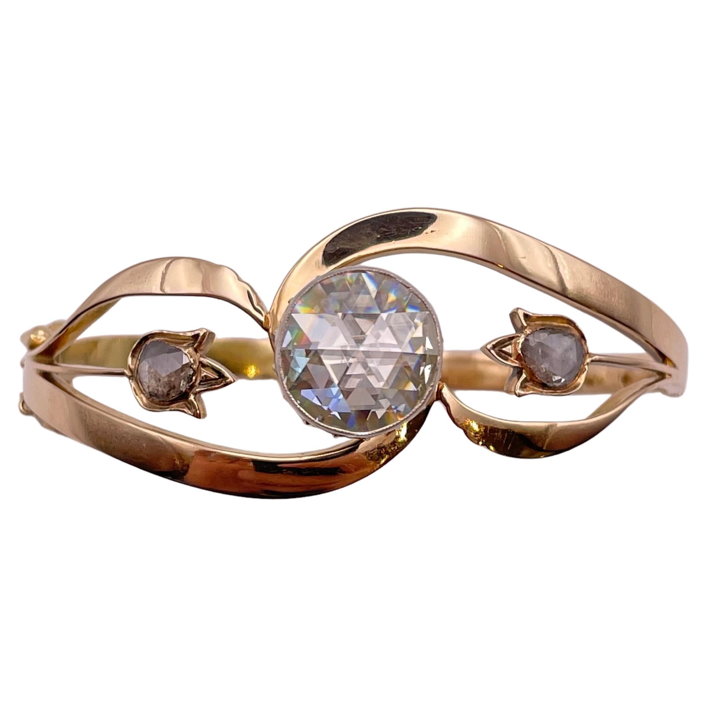 Bracelet jonc vintage en or jaune 18 carats avec diamants taille rose de 4,50 carats en vente