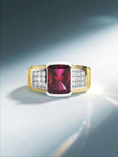Vintage 4.50 Carat Rubellite Tourmaline & Diamond Ring in Platinum 18K Gold