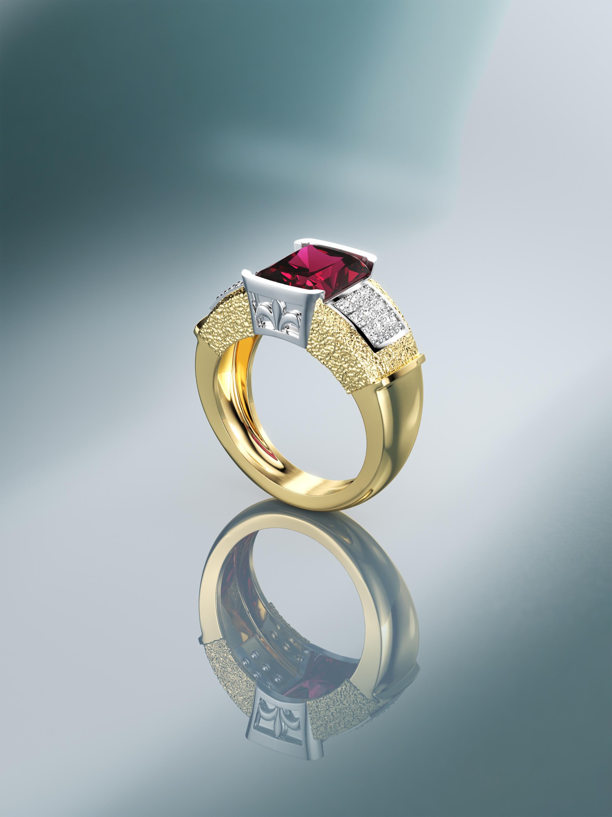 Vintage 4,50 Karat Rubellit Turmalin & Diamant Ring in Platin 18K Gold (Retro) im Angebot