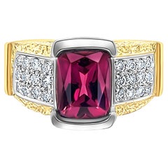 Bague vintage en platine et or 18 carats avec tourmaline rubellite de 4,50 carats et diamants 