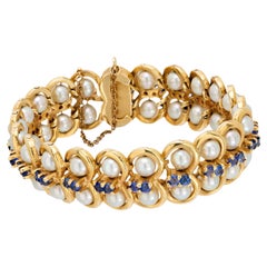 Vintage 4.50 carat sapphire pearl 14k yellow gold bracelet