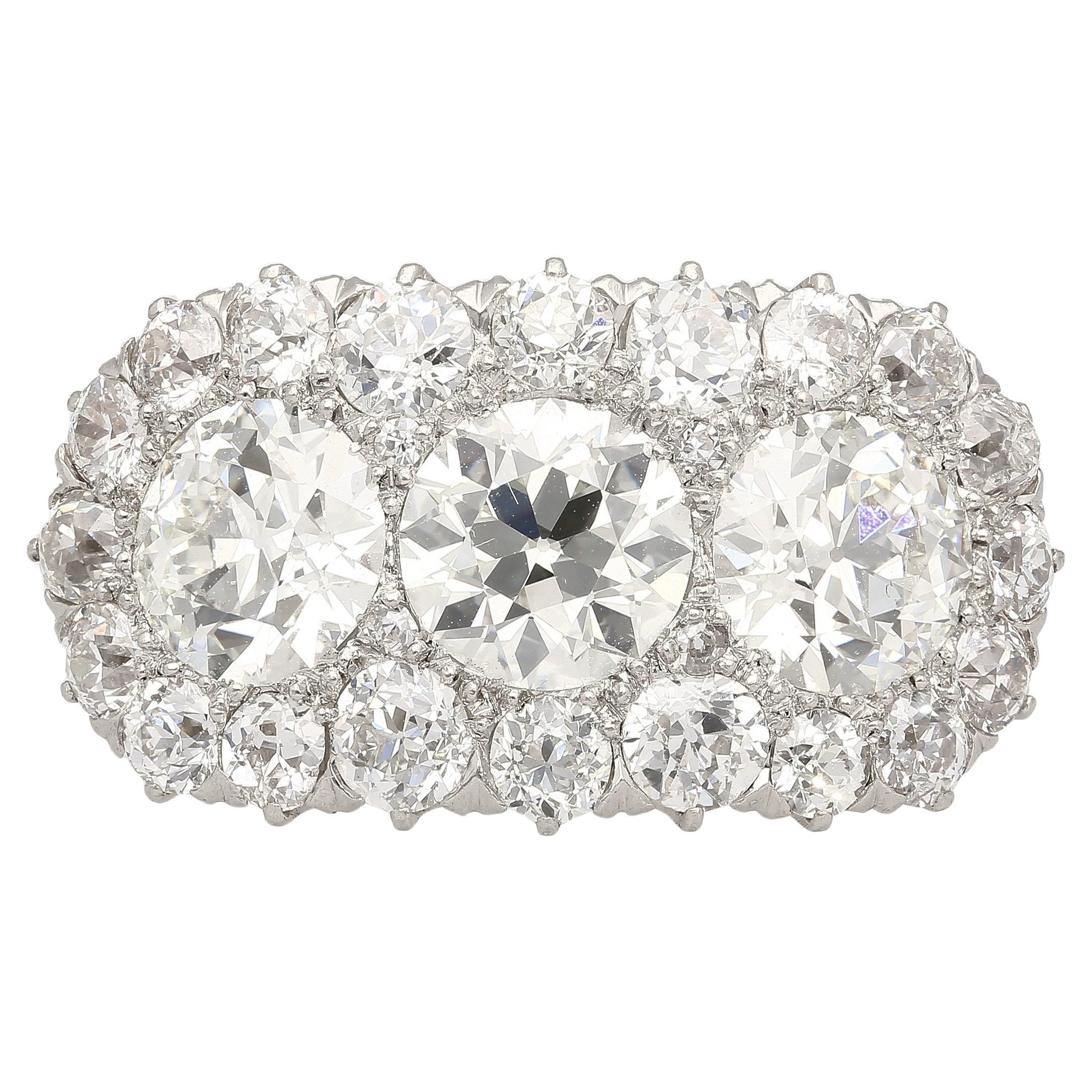Vintage 4.50 CTTW Old European Cut Diamond Three-Stone Platinum Engagement Ring  For Sale
