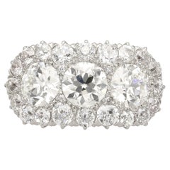 Vintage 4,50 CTTW Old European Cut Diamant Drei-Stein-Platin Verlobungsring