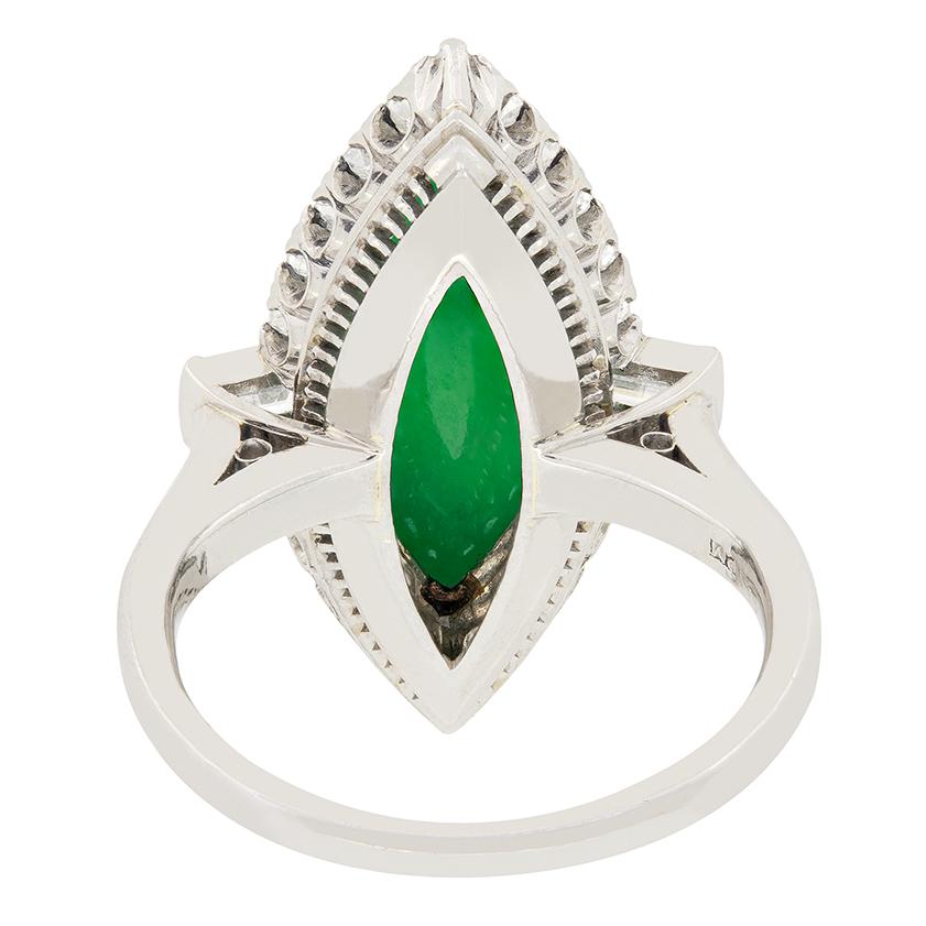 Vintage 4.50ct Jade and Diamond Halo Ring, c.1950s In Good Condition For Sale In London, GB