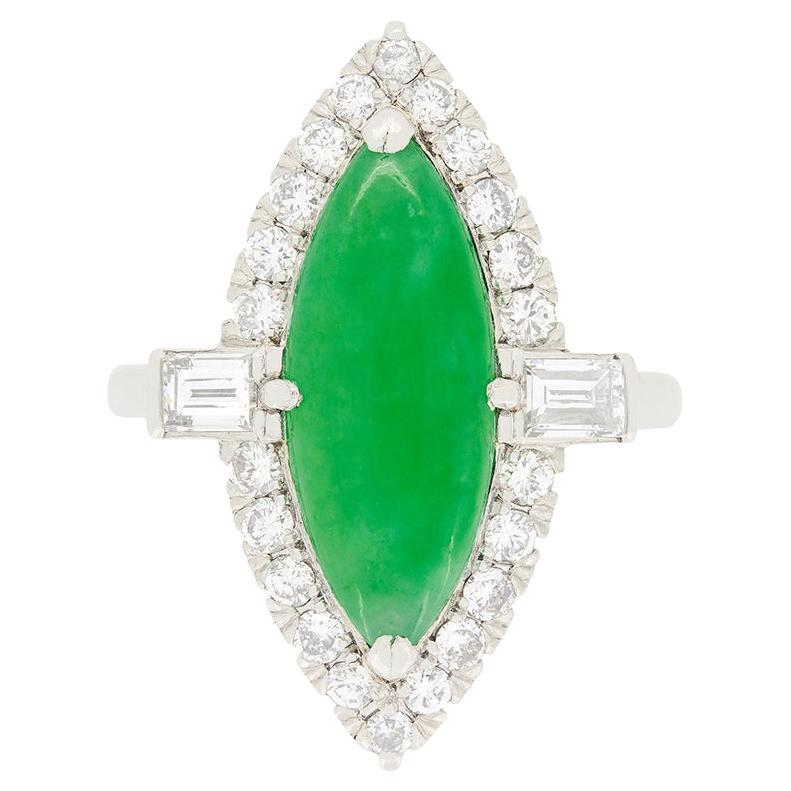 Vintage 4.50ct Jade and Diamond Halo Ring, c.1950s