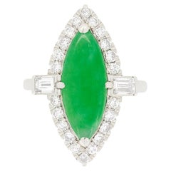 Vintage 4.50ct Jade and Diamond Halo Ring, c.1950s