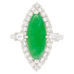 Retro 4.50ct Jade and Diamond Halo Ring, c.1950s