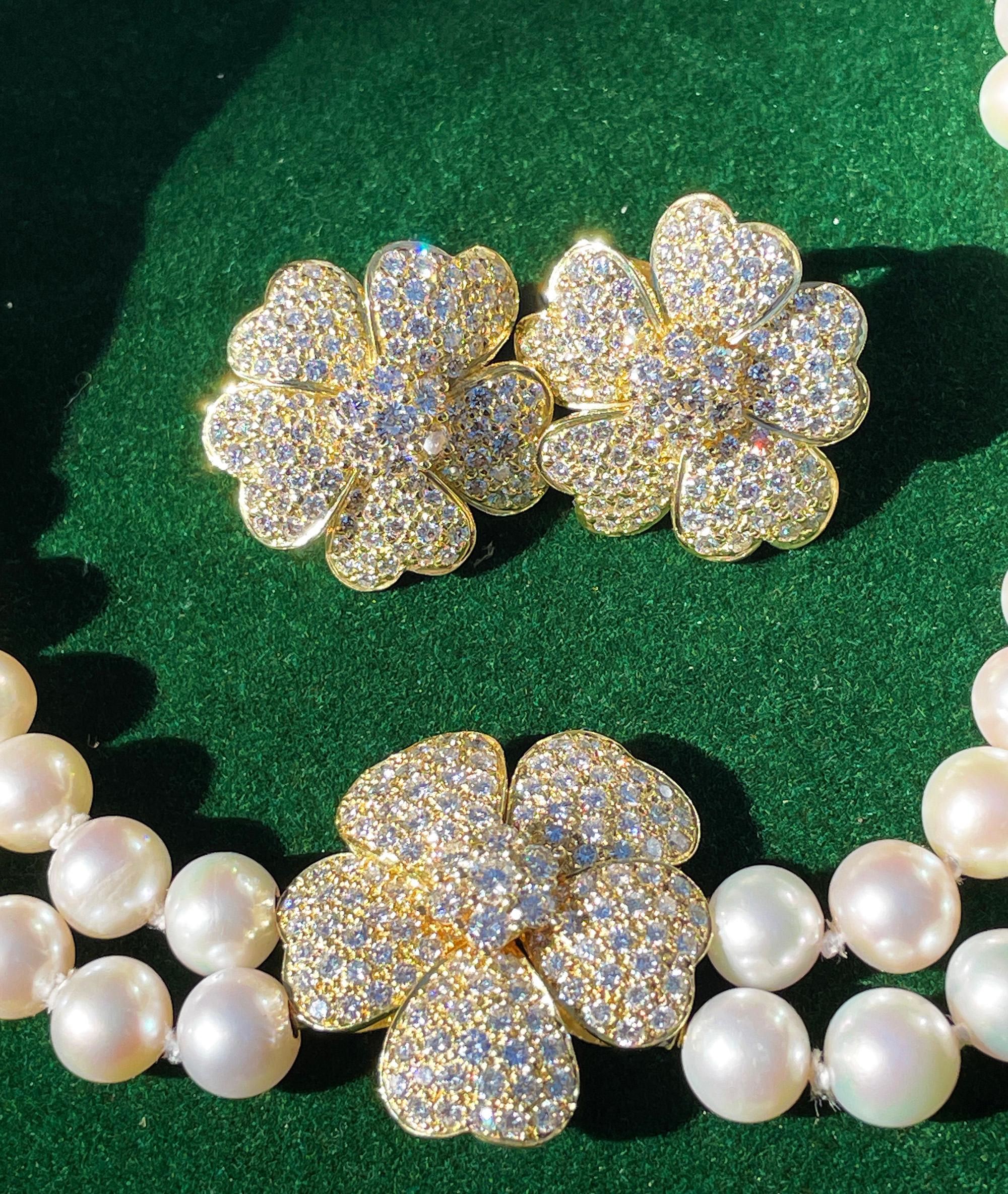 Vintage 4.50ctw Diamond Flower Gold Earrings Ear Pendants in 18K Yellow Gold For Sale 13