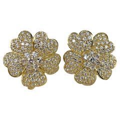 Vintage 4.50ctw Diamond Flower Gold Earrings Ear Pendants in 18K Yellow Gold