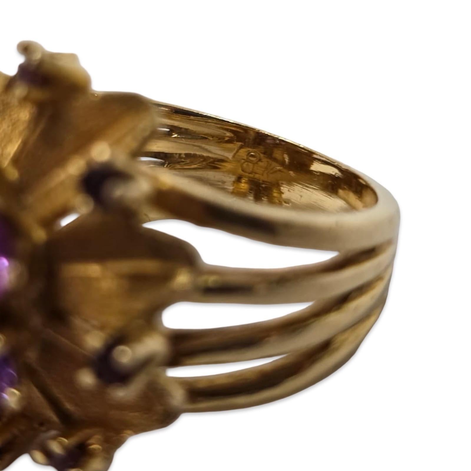 Vintage 4.50tcw Violet Sapphire Starburst Explosion Ring 18k Gold en vente 4