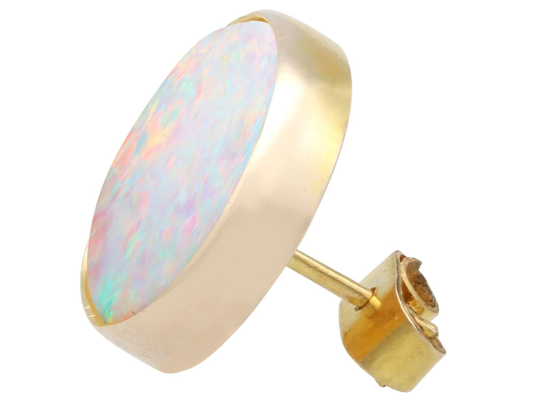 Cabochon Vintage 1950's 4.51 Carat Opal and 9K Gold Stud Earrings For Sale