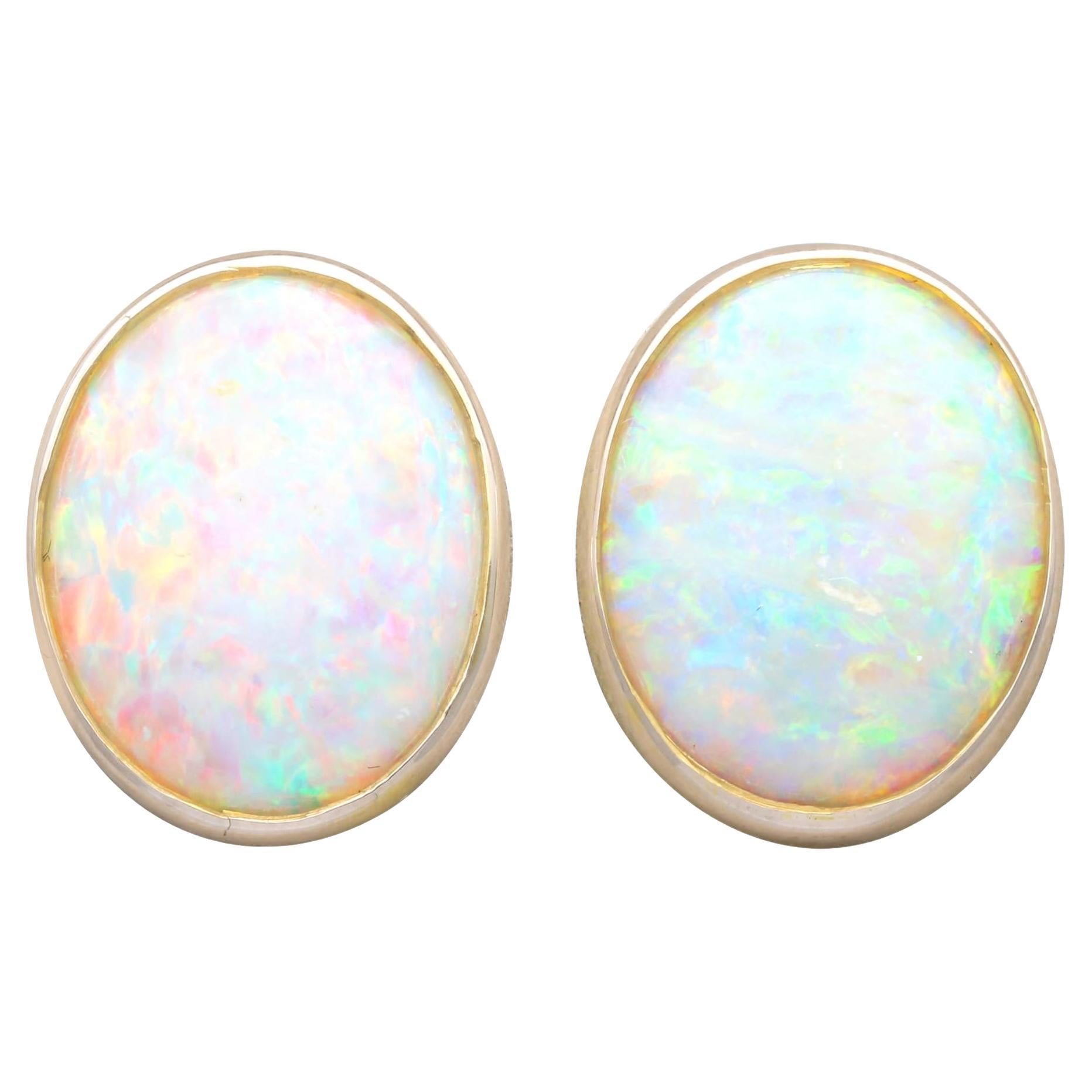 Vintage 1950's 4.51 Carat Opal and 9K Gold Stud Earrings