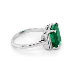 Vintage 4.52 Carat Emerald Cut Emerald and Diamond Art Deco Style Platinum Ring