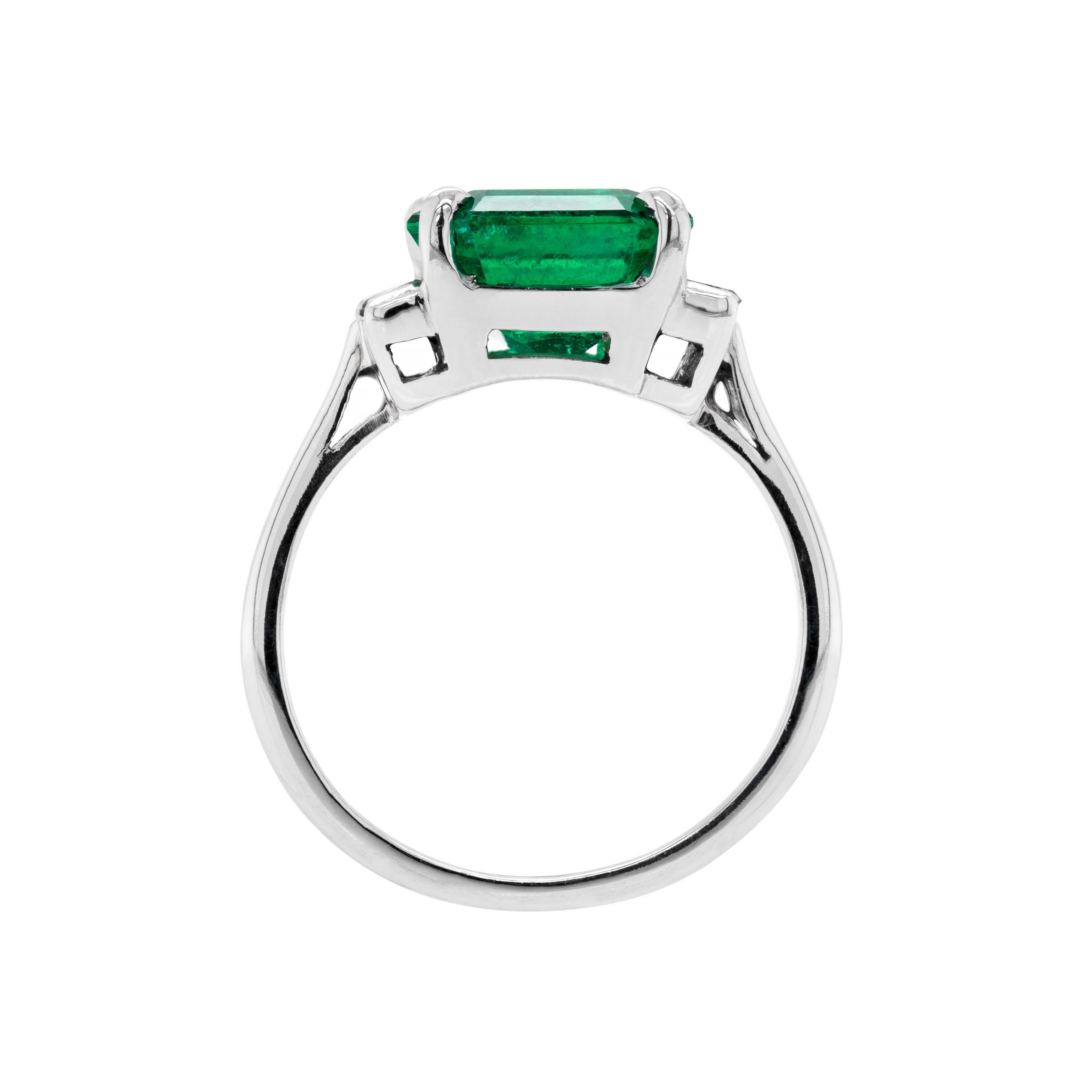 Women's Vintage 4.52 Carat Emerald Cut Emerald and Diamond Art Deco Style Platinum Ring