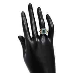 Vintage 4.52ct Emerald-Cut Aquamarine Ring, Sculptural Deco Setting 18k Gold