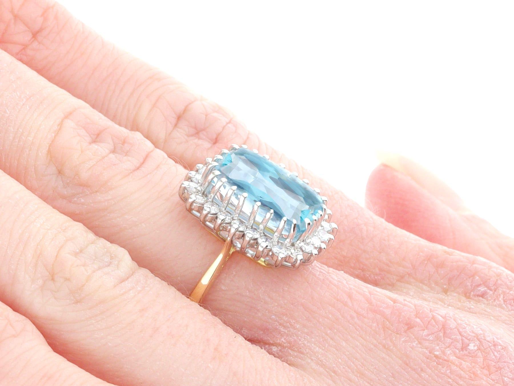 Vintage 4.56ct Aquamarine and Diamond Yellow Gold Cocktail Ring For Sale 2