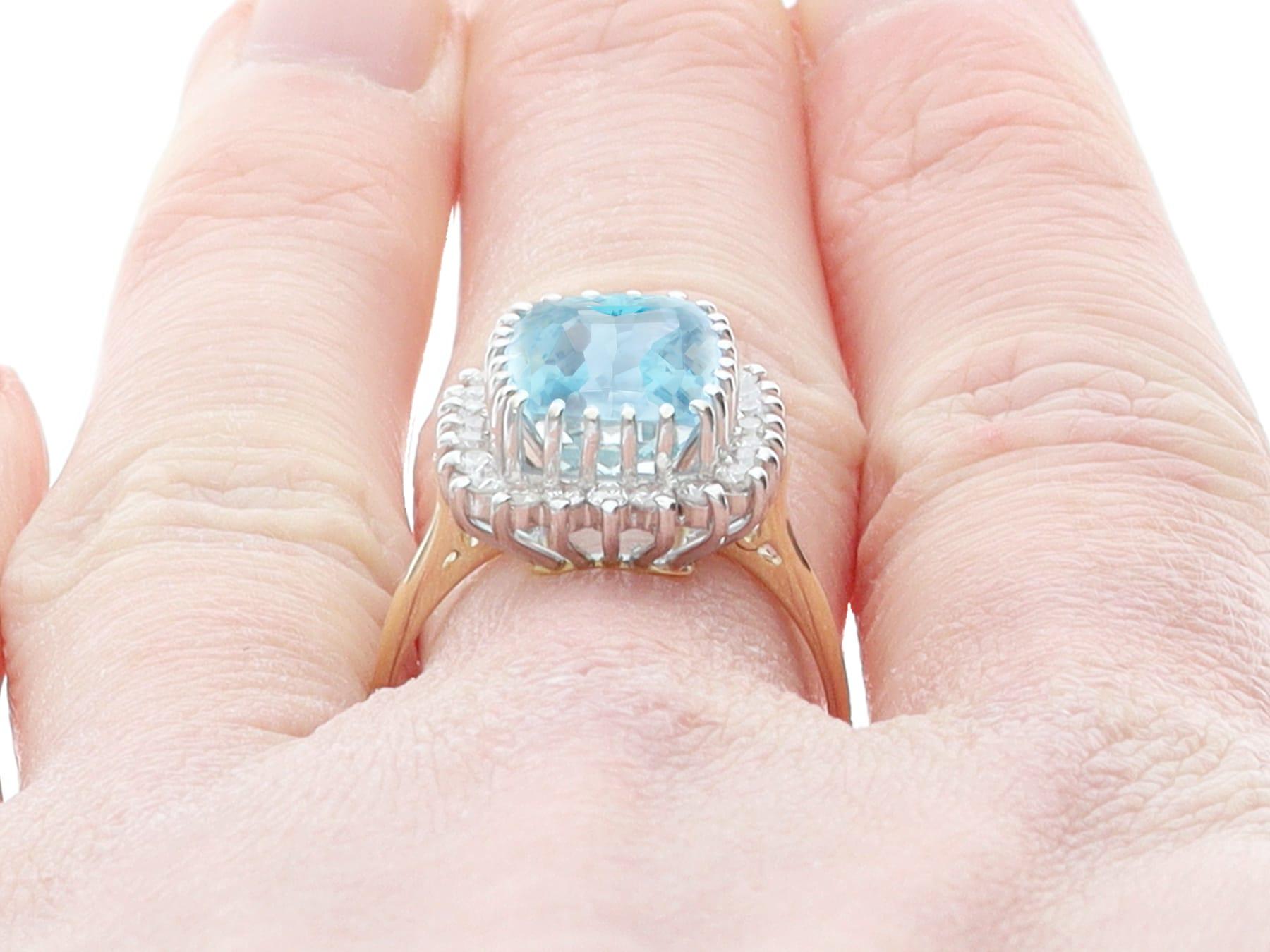 Vintage 4.56ct Aquamarine and Diamond Yellow Gold Cocktail Ring For Sale 3