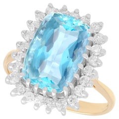 Retro 4.56ct Aquamarine and Diamond Yellow Gold Cocktail Ring