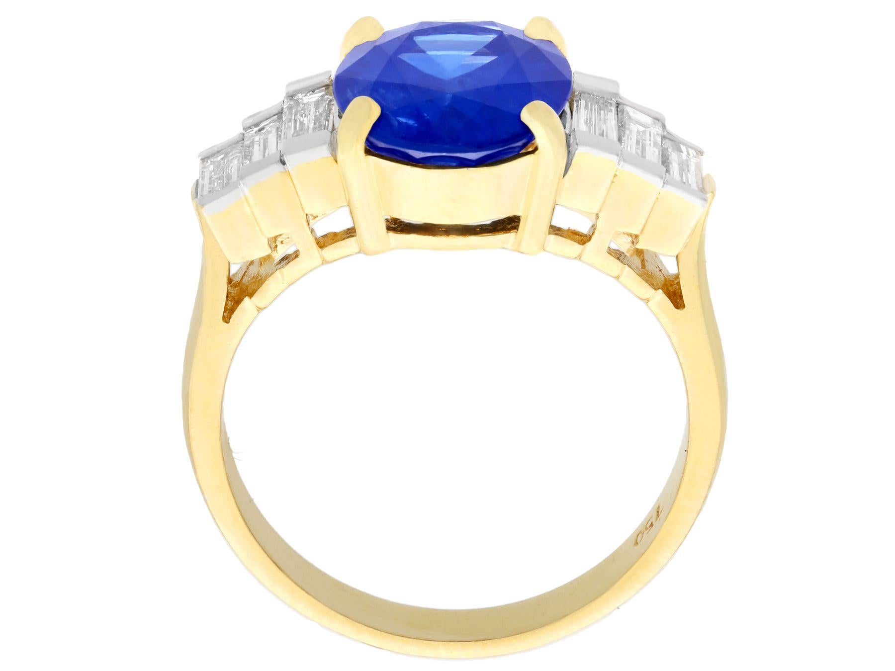 Vintage 4.59 Carat Oval Cut Sapphire and 1.02 Carat Diamond Yellow Gold Ring For Sale 1