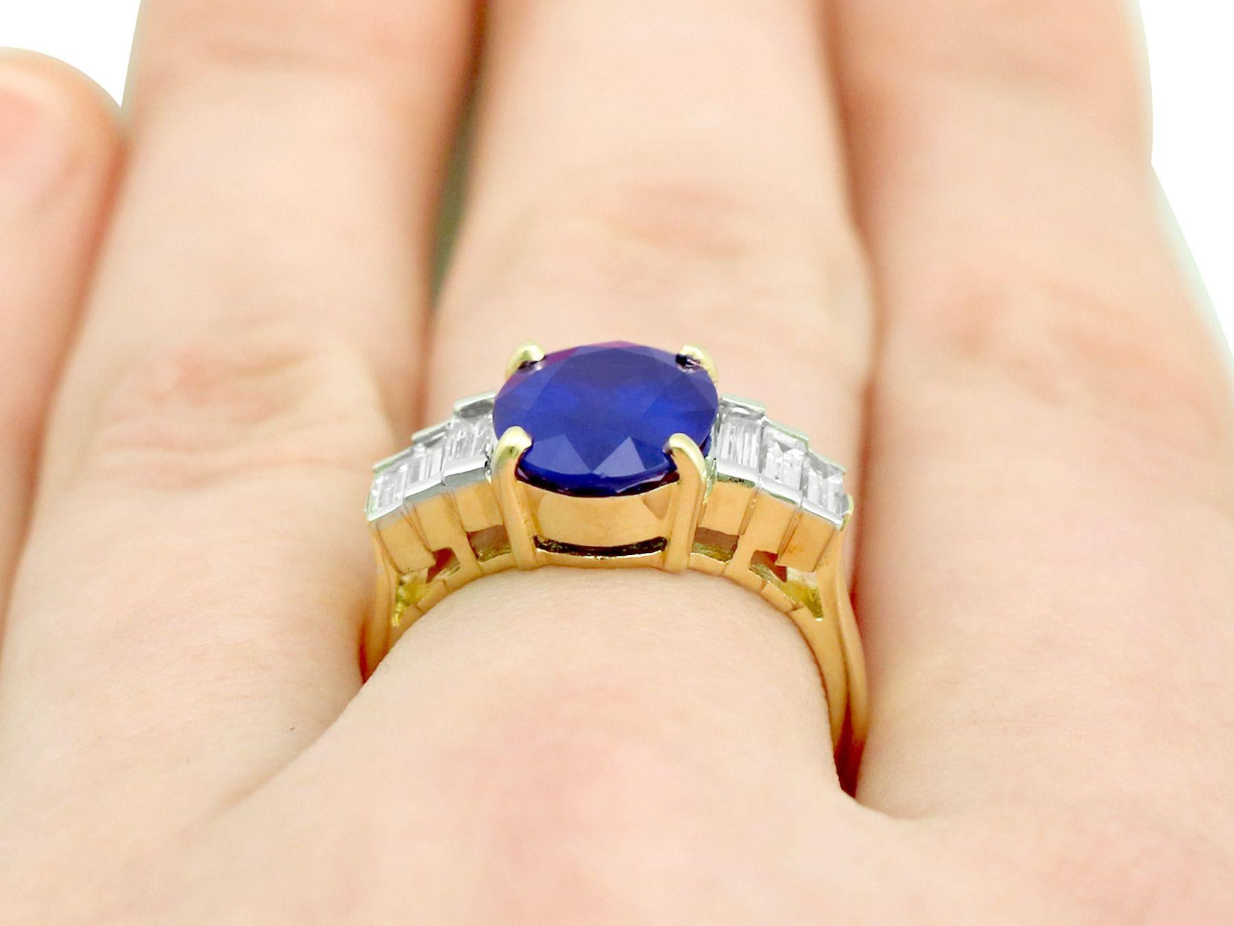 Vintage 4.59 Carat Oval Cut Sapphire and 1.02 Carat Diamond Yellow Gold Ring For Sale 4