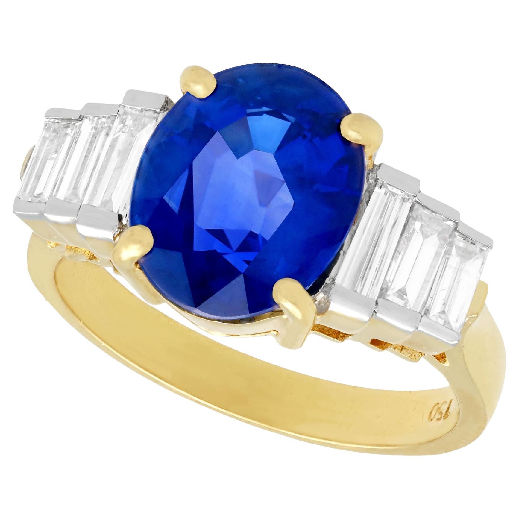 Vintage 4.59 Carat Oval Cut Sapphire and 1.02 Carat Diamond Yellow Gold Ring For Sale