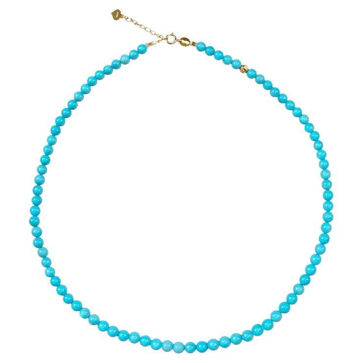 Collier Vintage en Turquoise Naturelle 4.5mm-5mm avec fermoir en or 18 carats