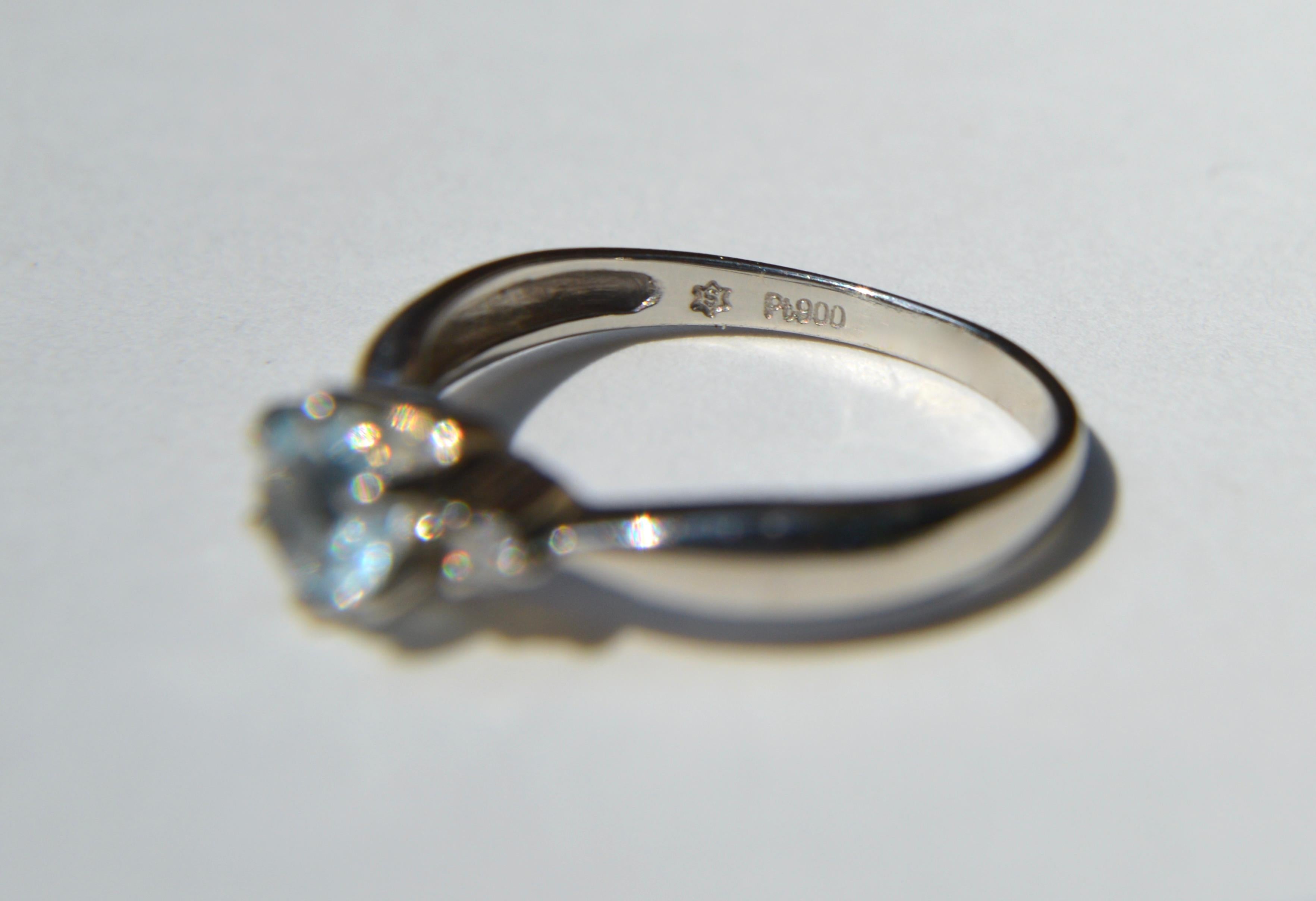 Modern Vintage .46 Carat Aquamarine Diamond Platinum Engagement Ring For Sale