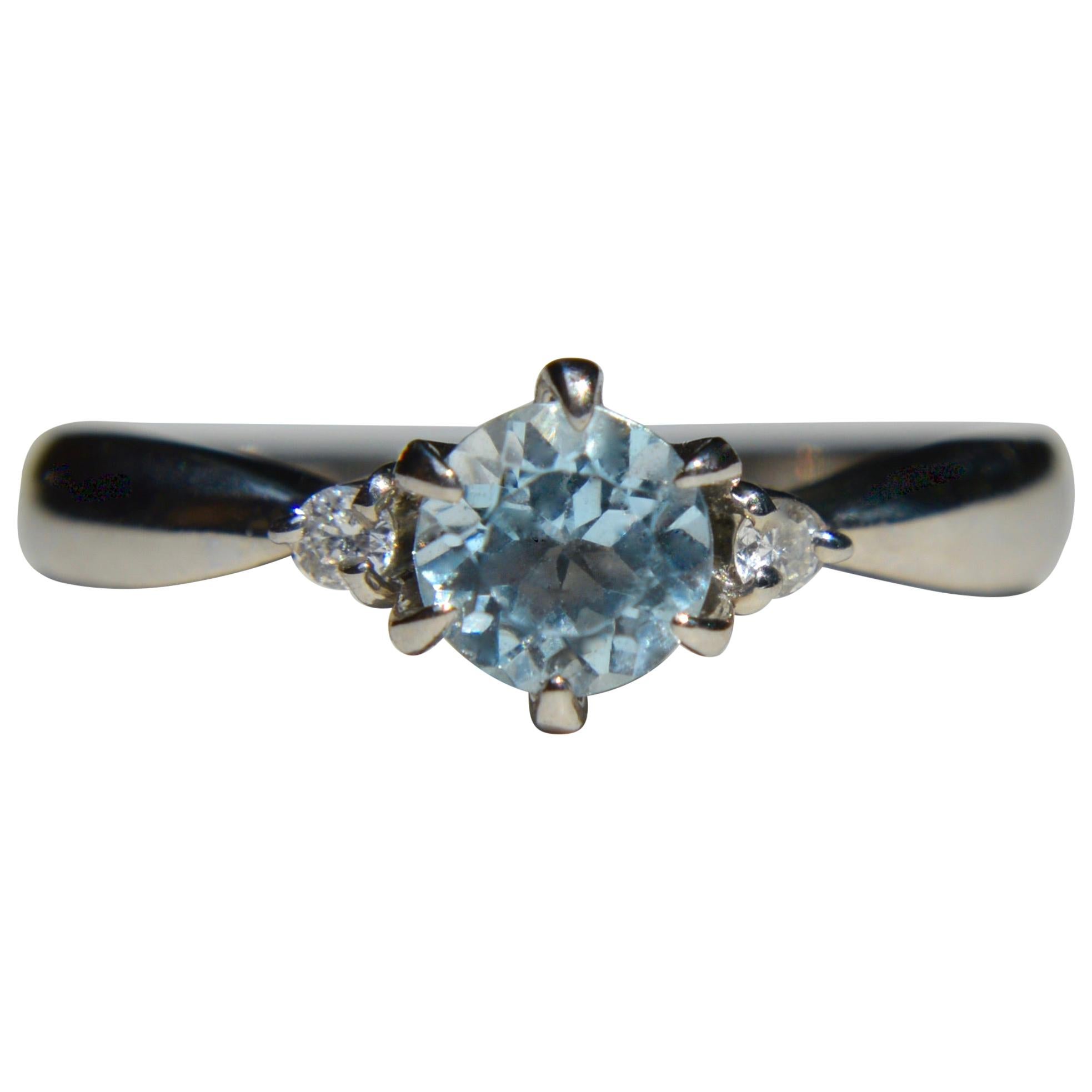 Vintage .46 Carat Aquamarine Diamond Platinum Engagement Ring For Sale