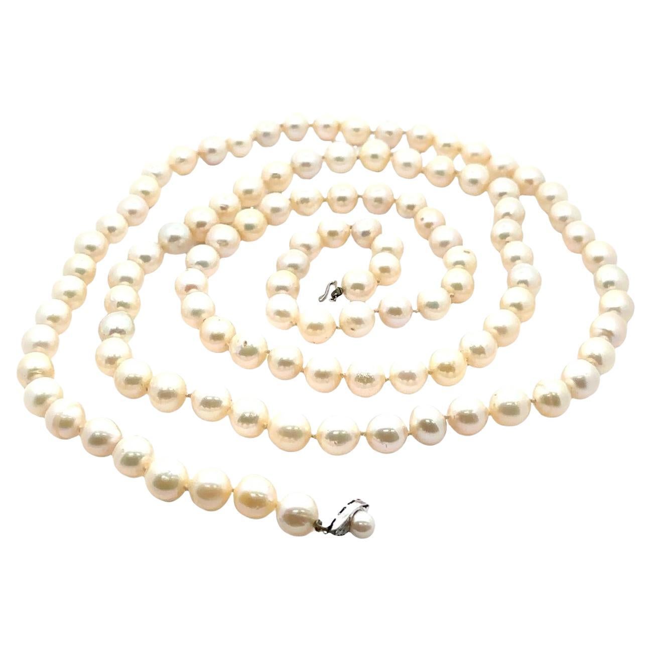 Collar vintage de 46" de largo con perlas de Akoya GIA de 9,27-10,50 mm y cierre de oro blanco en venta