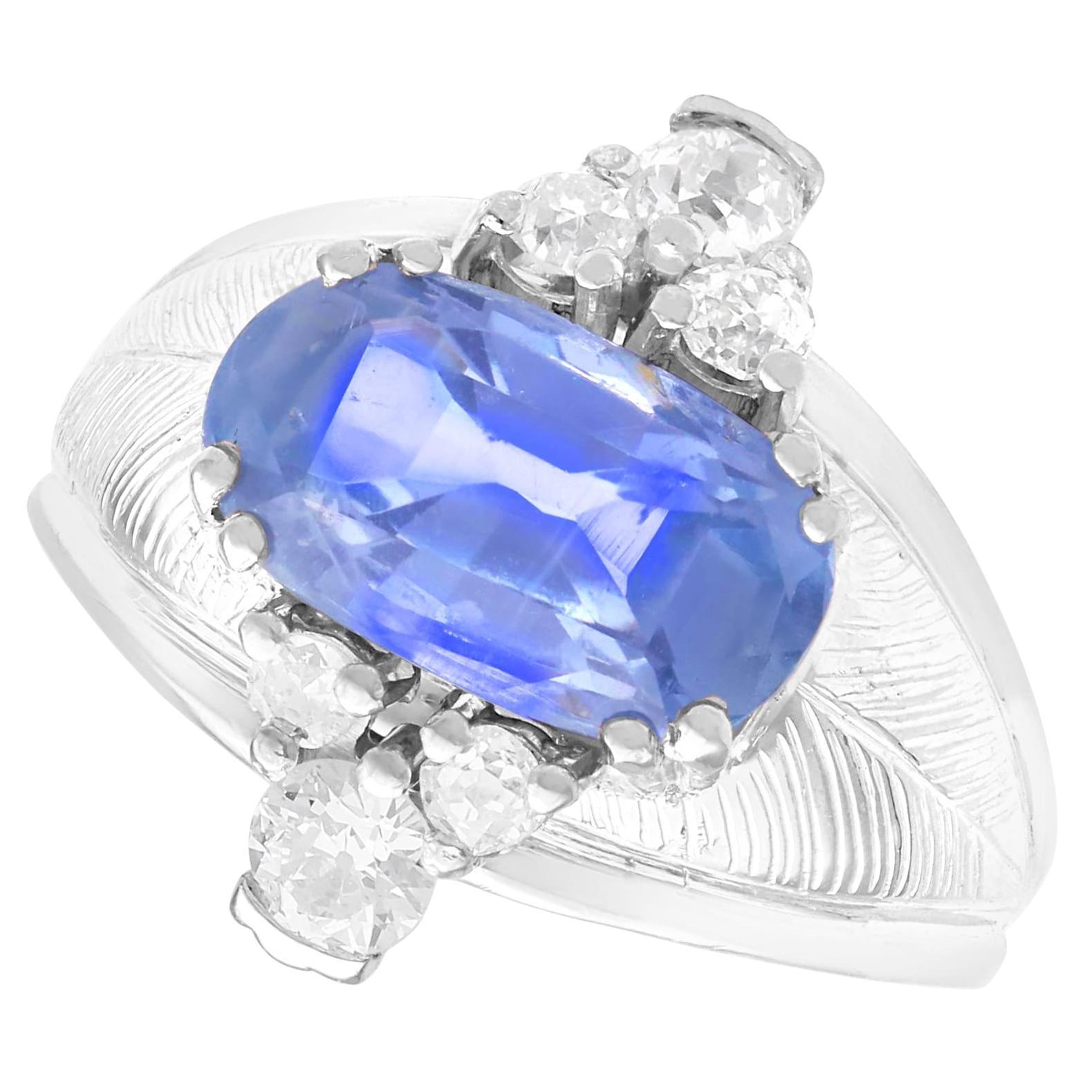 Vintage 4.60 Carat Ceylon Sapphire and 0.82 Carat Diamond White Gold Dress Ring For Sale