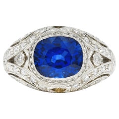 Vintage 4.63 Carats Sapphire Diamond Platinum Bombe Band Gemstone Ring GIA
