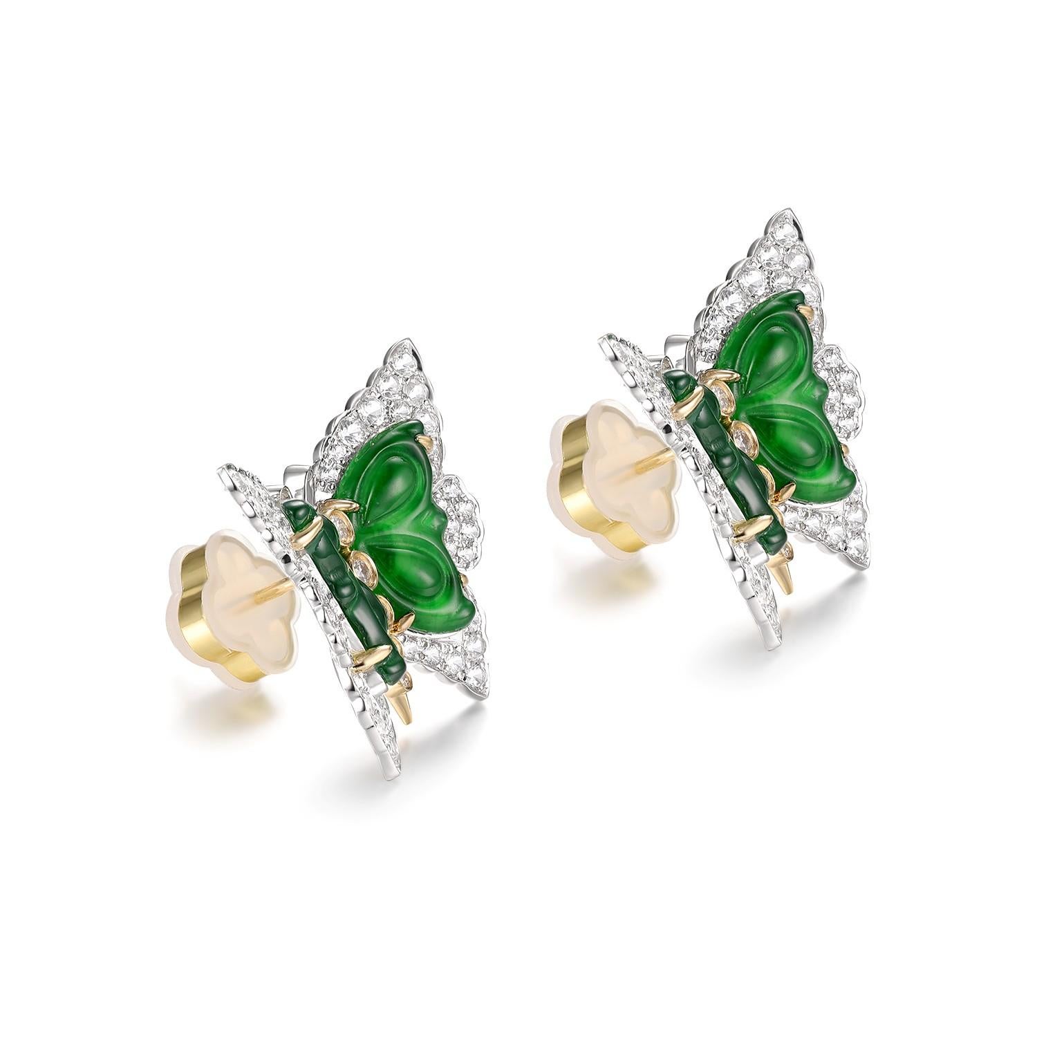 Pendientes vintage de jade mariposa de 4,63 ct y diamantes en oro de 18 quilates PT950 Contemporáneo en venta