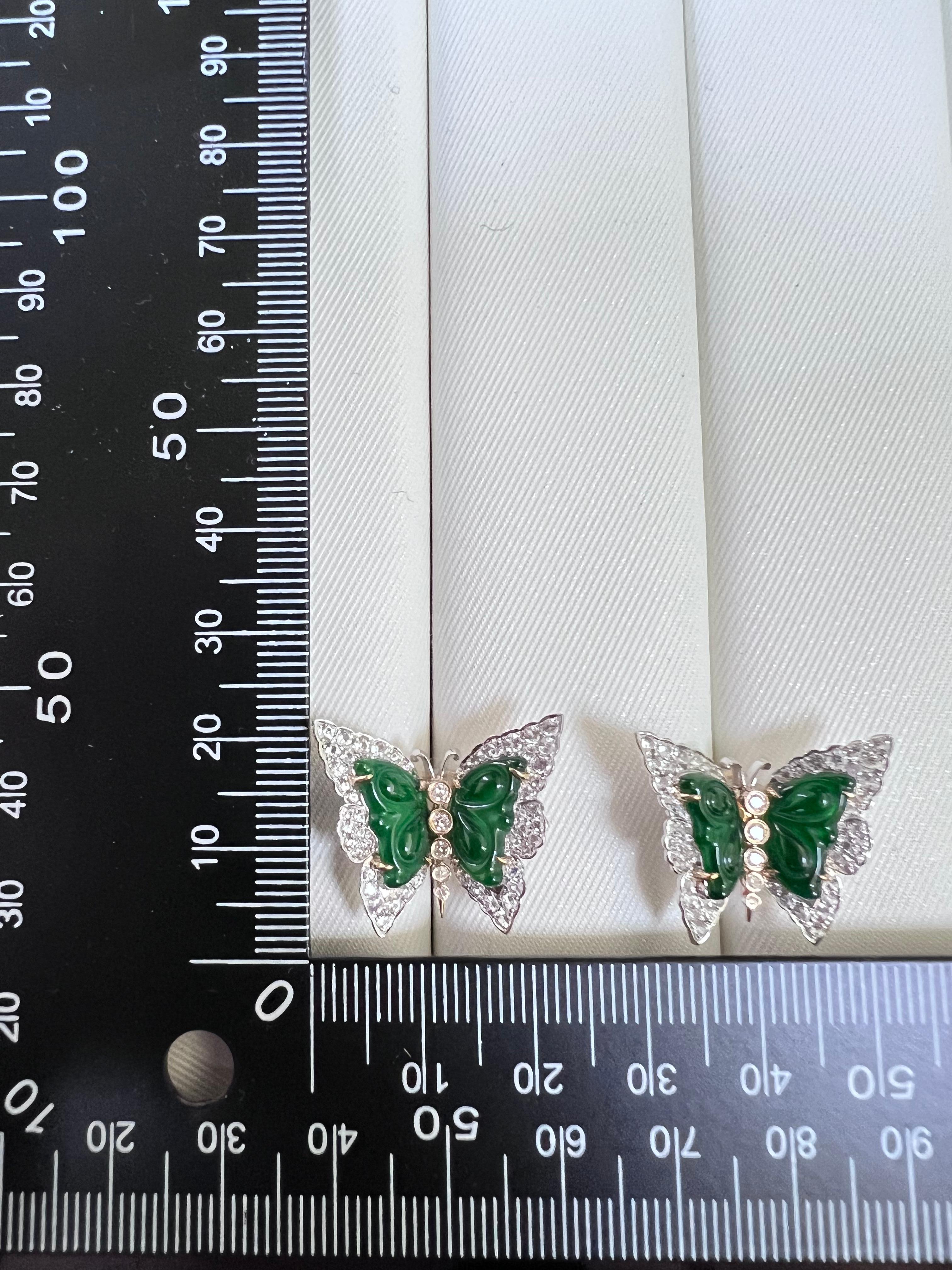 Pendientes vintage de jade mariposa de 4,63 ct y diamantes en oro de 18 quilates PT950 en Nuevo estado para la venta en Hong Kong, HK