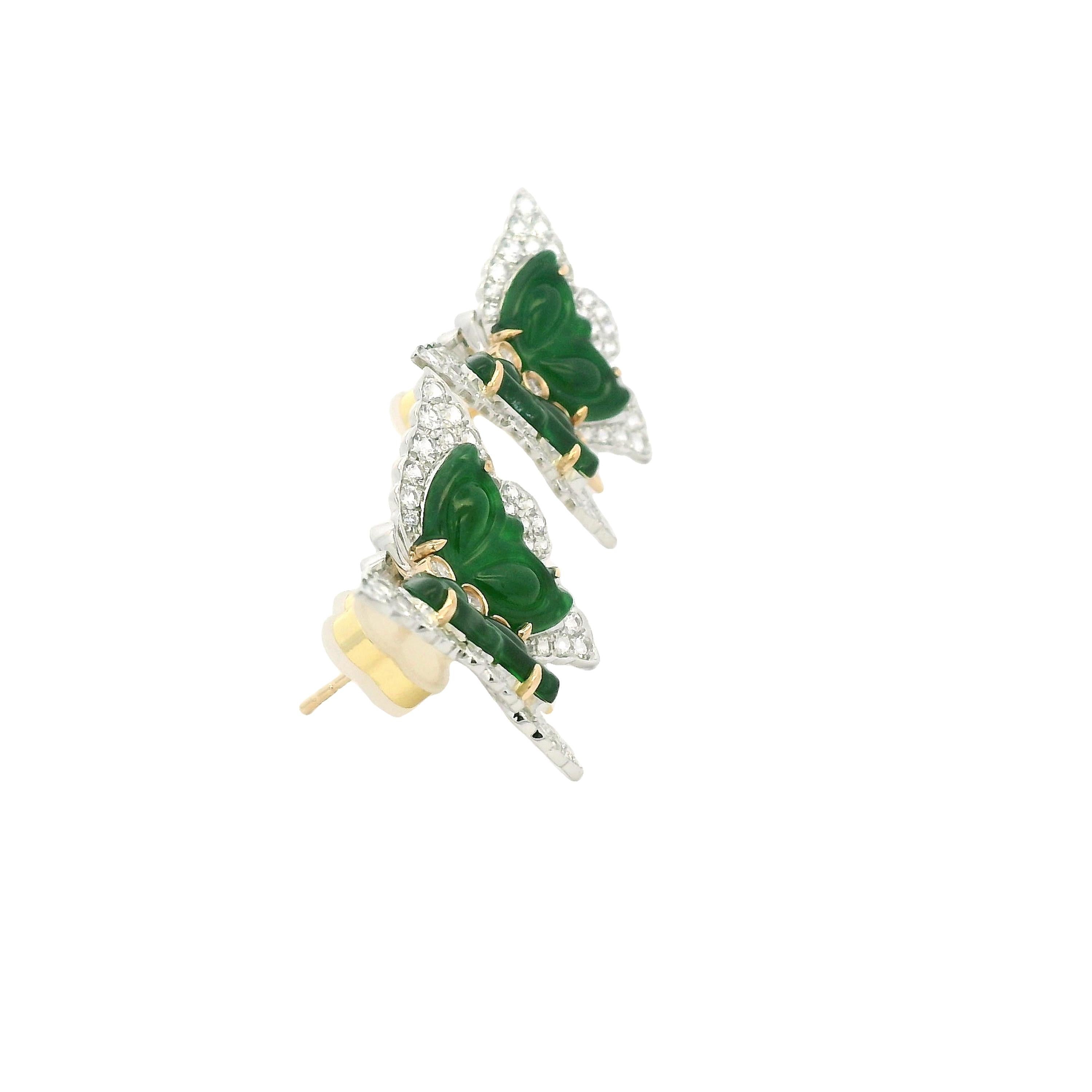 De las mujeres Pendientes vintage de jade mariposa de 4,63 ct y diamantes en oro de 18 quilates PT950 en venta