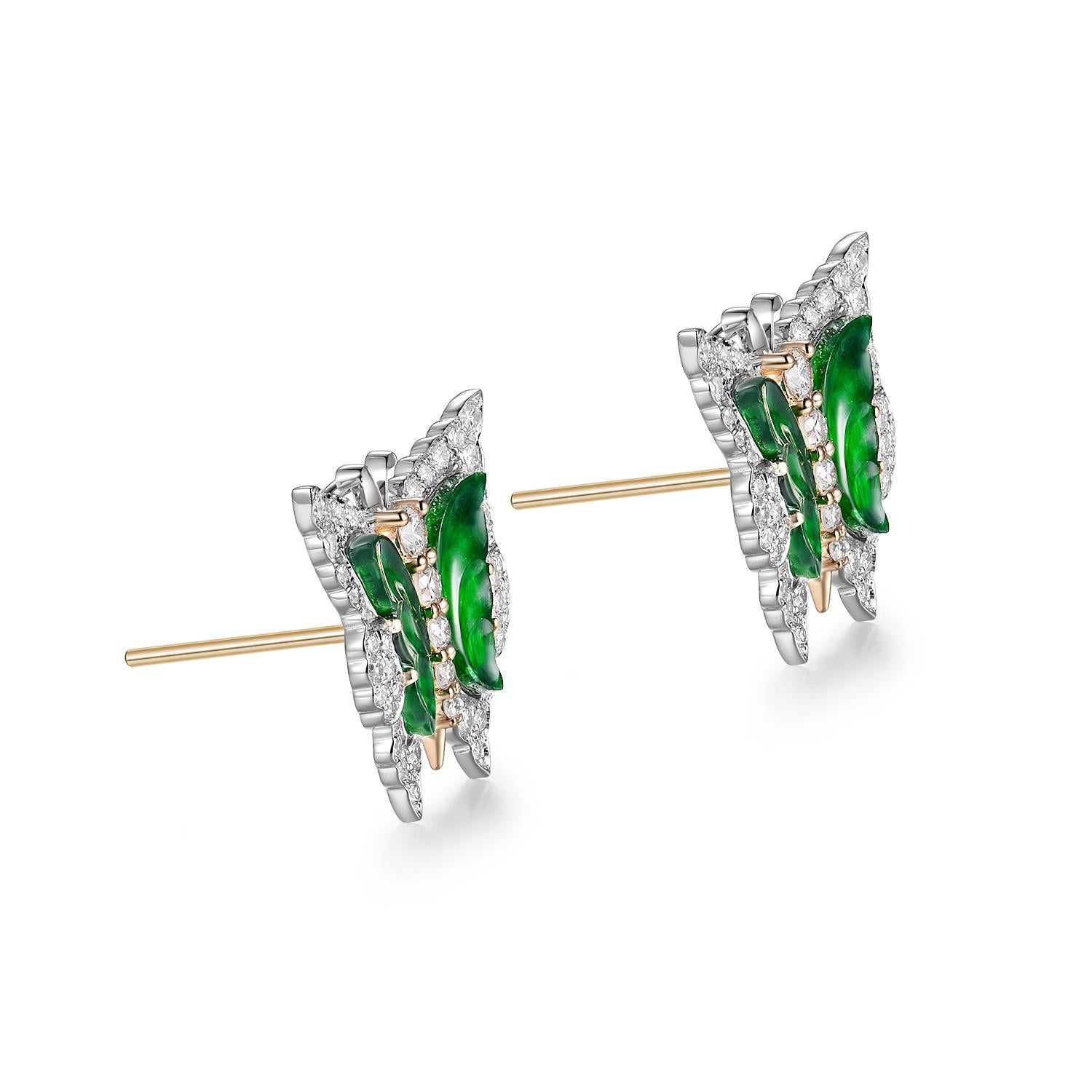 Pendientes vintage de jade mariposa de 4,63 ct y diamantes en oro de 18 quilates PT950 en venta 3