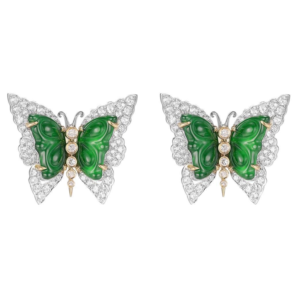 Vintage 4,63ct Schmetterling Jade und Diamant-Ohrstecker in 18K Gold PT950 im Angebot