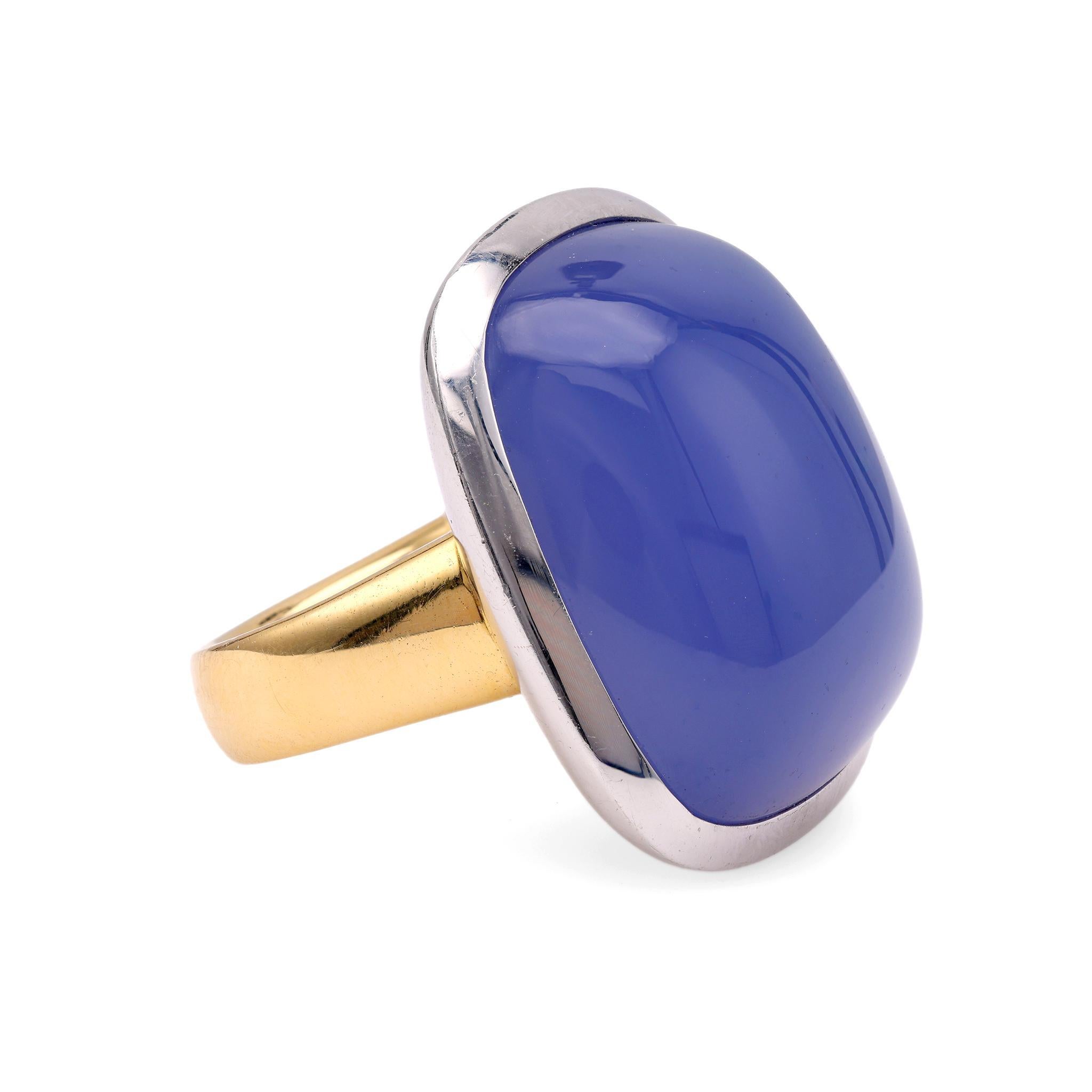 Vintage 46,5 Karat Calcedon zwei Ton Gold Cocktail Ring (Cabochon)